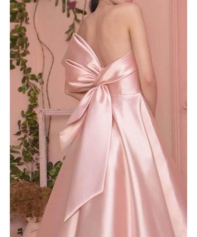 Women's A-Line Strapless Floor Length Satin Bow Evening Dresses with Pocket Long Simple Elegant Prom Dresses Sky Blue $37.40 ...