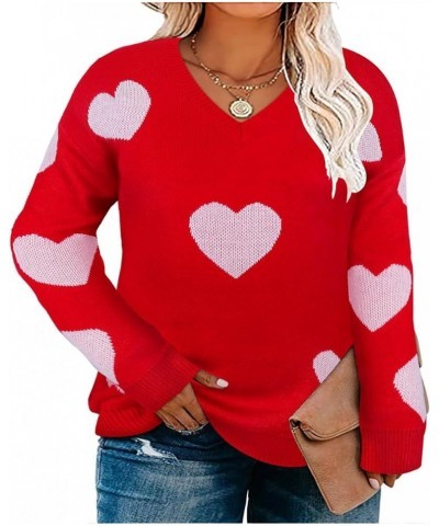 Plus Size Sweaters for Women Sexy Off Shoulder Pullover Crew Neck V Neck Hollow Out Long Sleeve Knitted Tops E671-red Heart $...