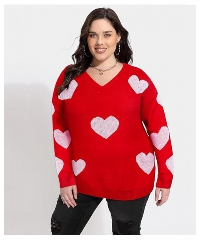 Plus Size Sweaters for Women Sexy Off Shoulder Pullover Crew Neck V Neck Hollow Out Long Sleeve Knitted Tops E671-red Heart $...