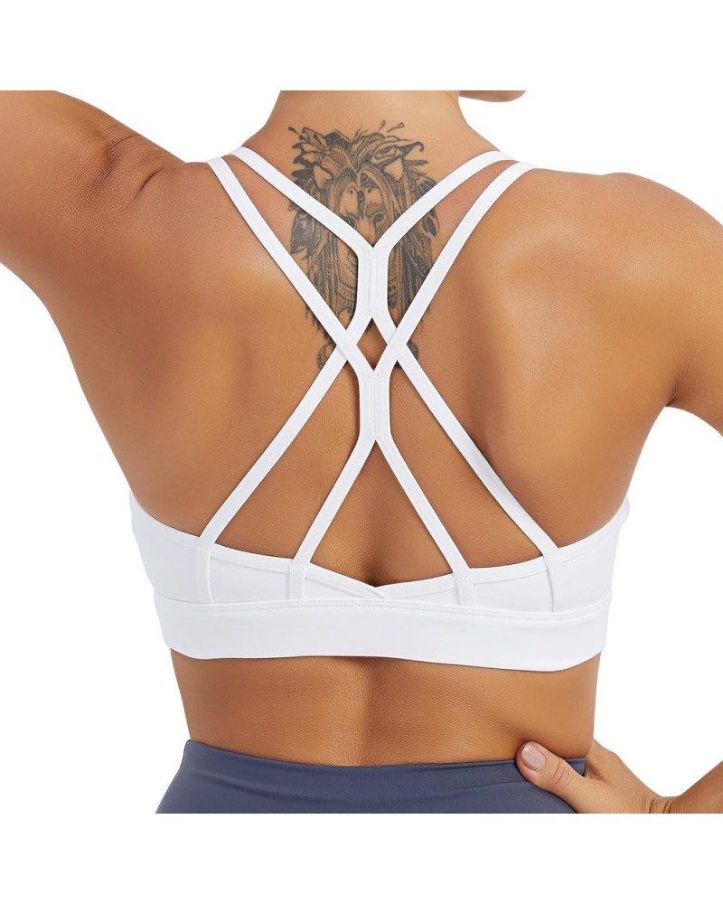 Women's Sports Bra, Crisscross Back Padded Strappy Sports Bra Medium Support Yoga Bra with Removable Cups White $12.00 Lingerie