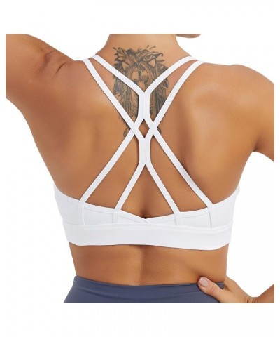 Women's Sports Bra, Crisscross Back Padded Strappy Sports Bra Medium Support Yoga Bra with Removable Cups White $12.00 Lingerie