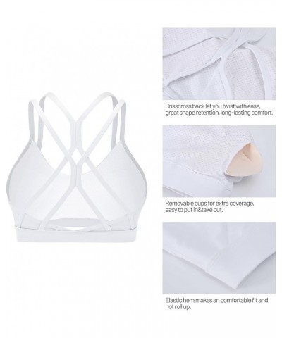 Women's Sports Bra, Crisscross Back Padded Strappy Sports Bra Medium Support Yoga Bra with Removable Cups White $12.00 Lingerie