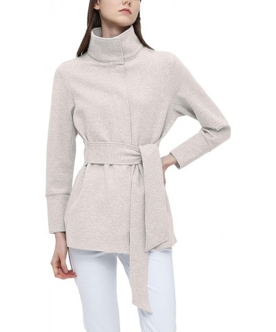 Women's Fall Belted Jacket Casual Stand Collar Long Sleeve Button Down Wrap Tie Waist Coat Jacket with Pockets Beige $21.15 J...