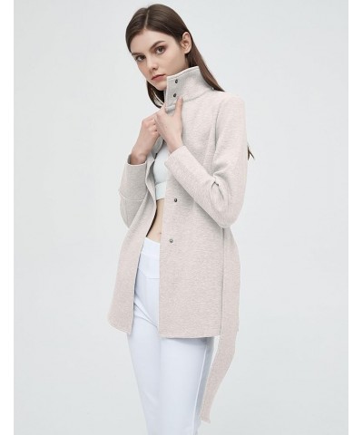 Women's Fall Belted Jacket Casual Stand Collar Long Sleeve Button Down Wrap Tie Waist Coat Jacket with Pockets Beige $21.15 J...