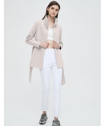 Women's Fall Belted Jacket Casual Stand Collar Long Sleeve Button Down Wrap Tie Waist Coat Jacket with Pockets Beige $21.15 J...