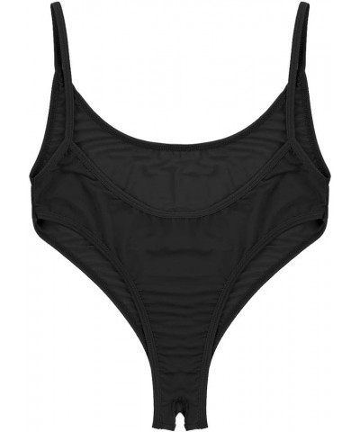 Women's Sleeveless High Cut Thong Leotard Open Back Bodysuit One Piece Monokini Swimsuit Bathing Suit Black $7.40 Swimsuits