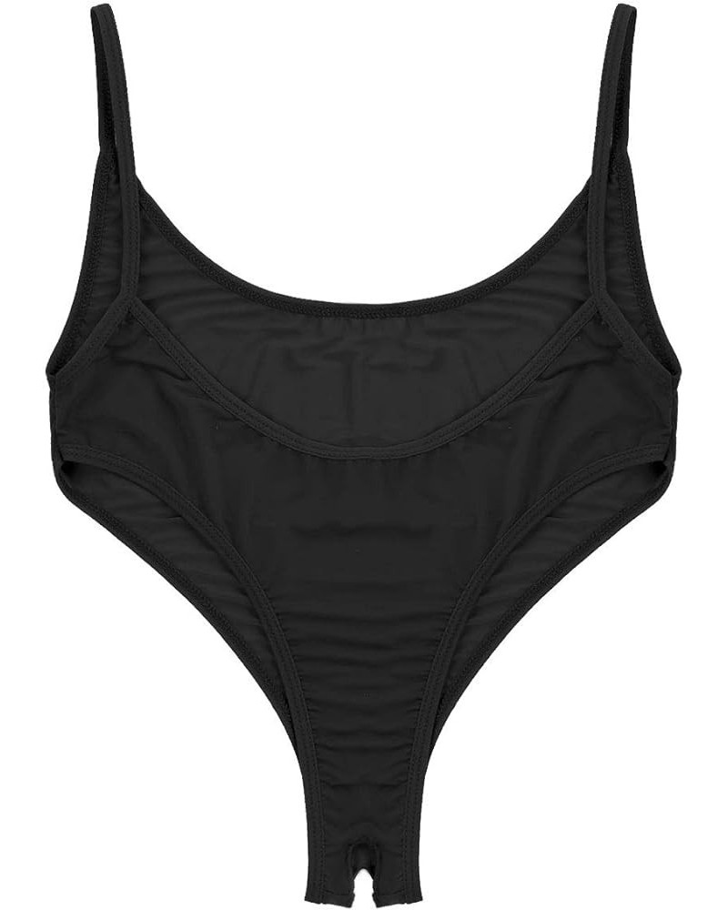 Women's Sleeveless High Cut Thong Leotard Open Back Bodysuit One Piece Monokini Swimsuit Bathing Suit Black $7.40 Swimsuits