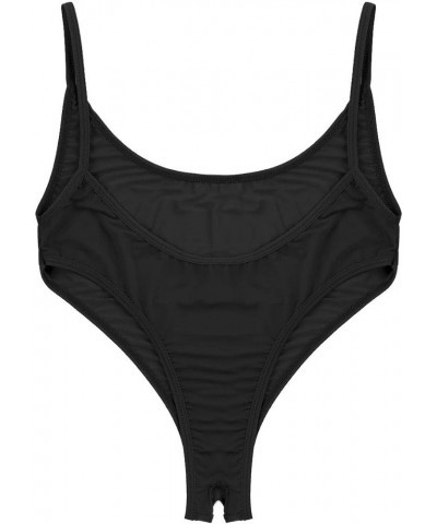 Women's Sleeveless High Cut Thong Leotard Open Back Bodysuit One Piece Monokini Swimsuit Bathing Suit Black $7.40 Swimsuits