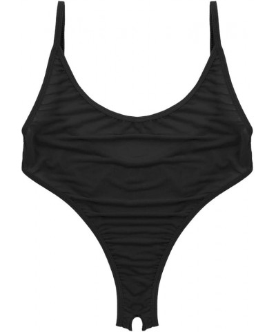 Women's Sleeveless High Cut Thong Leotard Open Back Bodysuit One Piece Monokini Swimsuit Bathing Suit Black $7.40 Swimsuits