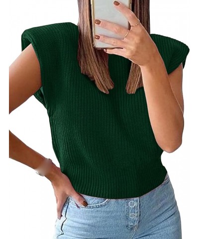 Women's Shoulder Pad Sweater Sleeveless Turtleneck Wide Shoulder Knitted Sweater Vest Chic Crop Neutral Top Green $17.59 Swea...