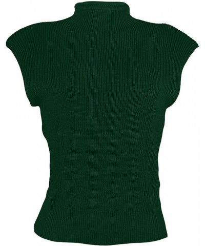 Women's Shoulder Pad Sweater Sleeveless Turtleneck Wide Shoulder Knitted Sweater Vest Chic Crop Neutral Top Green $17.59 Swea...