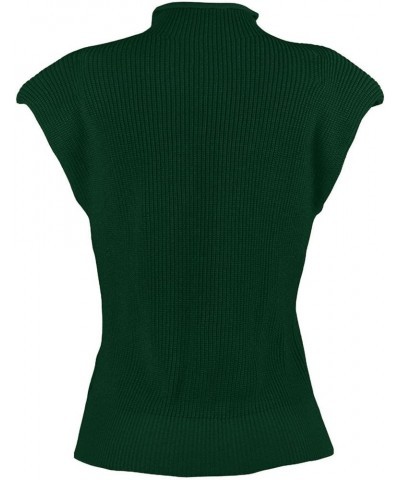 Women's Shoulder Pad Sweater Sleeveless Turtleneck Wide Shoulder Knitted Sweater Vest Chic Crop Neutral Top Green $17.59 Swea...