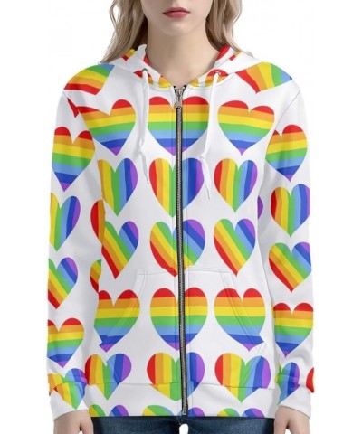 Women Zip Up Hoodie Y2K Sweatshirt Oversize Jackets Fall Outfits Rainbow Heart $19.11 Hoodies & Sweatshirts