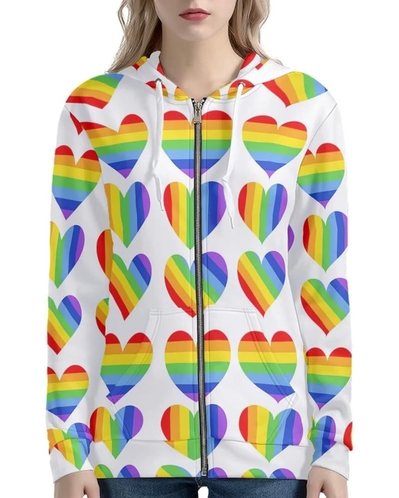 Women Zip Up Hoodie Y2K Sweatshirt Oversize Jackets Fall Outfits Rainbow Heart $19.11 Hoodies & Sweatshirts