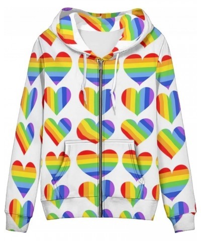 Women Zip Up Hoodie Y2K Sweatshirt Oversize Jackets Fall Outfits Rainbow Heart $19.11 Hoodies & Sweatshirts