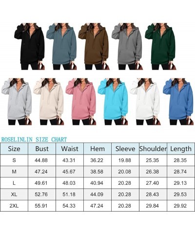 Womens Oversize Hoodies Basic Solid Sweatshirts Zip Collar Kangaroo Pockets Colorful Blue $10.39 Hoodies & Sweatshirts