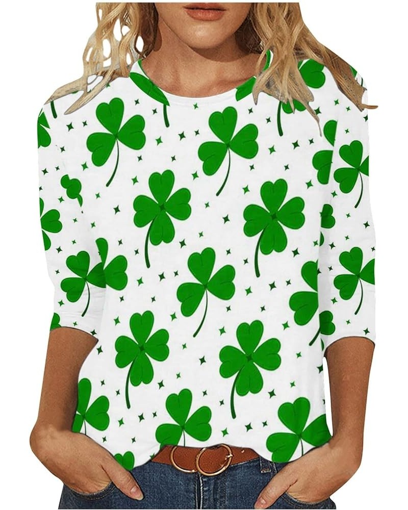 2024 St Patrick's Day Shirt for Women Irish Shamrock Graphic 3/4 Sleeve Tops Spring Crewneck Blouse Lucky Clover Tunic Tshirt...