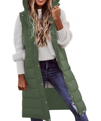 Women's Long Puffer Vest Jacket Sleveless Hoodies Full Zipper Sleeveless Down Coats Thickened Warm Windbreaker Jackets Green ...