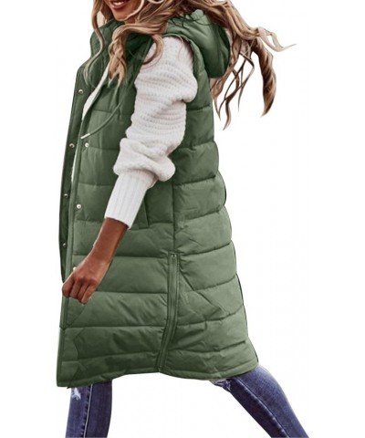 Women's Long Puffer Vest Jacket Sleveless Hoodies Full Zipper Sleeveless Down Coats Thickened Warm Windbreaker Jackets Green ...