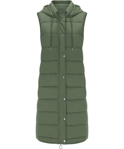 Women's Long Puffer Vest Jacket Sleveless Hoodies Full Zipper Sleeveless Down Coats Thickened Warm Windbreaker Jackets Green ...