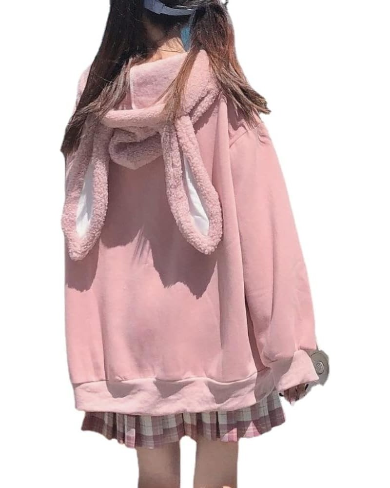 Kawaii Bunny Ears Hoodie Girl Teen Women Oversized Pullover Cute Sherpa Cozy Hoodied Pink Sweatshirt Fuzzy Jumper Pocket Apin...