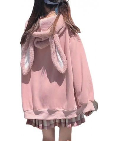 Kawaii Bunny Ears Hoodie Girl Teen Women Oversized Pullover Cute Sherpa Cozy Hoodied Pink Sweatshirt Fuzzy Jumper Pocket Apin...