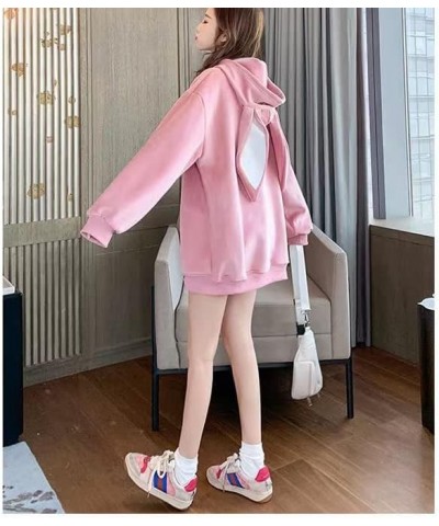 Kawaii Bunny Ears Hoodie Girl Teen Women Oversized Pullover Cute Sherpa Cozy Hoodied Pink Sweatshirt Fuzzy Jumper Pocket Apin...