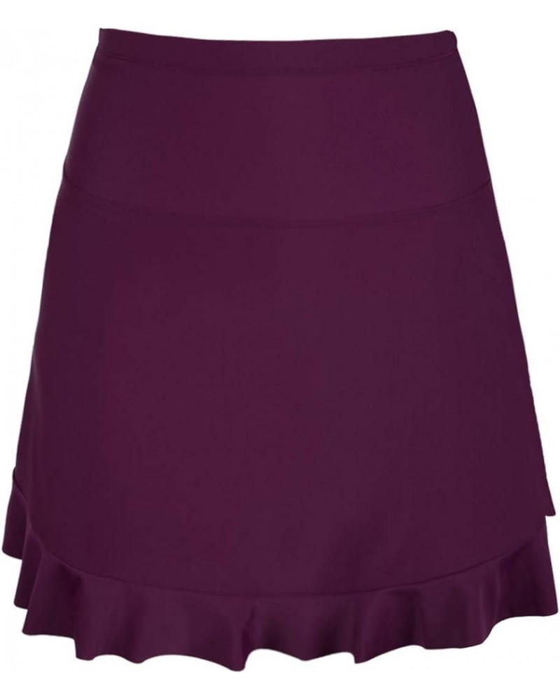 Women's High Waisted Swim Skirt Bottoms Athletic Tankini Swimsuits Skirt with Panty Ruffled Hem Burgundy $19.19 Skirts