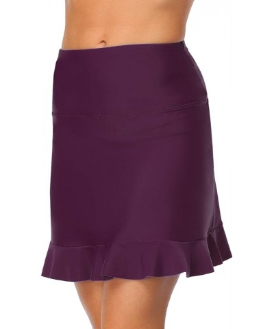 Women's High Waisted Swim Skirt Bottoms Athletic Tankini Swimsuits Skirt with Panty Ruffled Hem Burgundy $19.19 Skirts