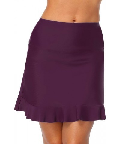 Women's High Waisted Swim Skirt Bottoms Athletic Tankini Swimsuits Skirt with Panty Ruffled Hem Burgundy $19.19 Skirts