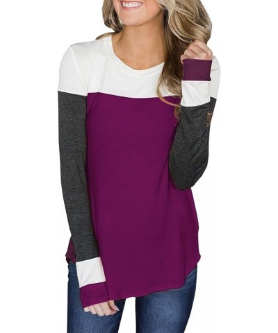 Women's Long Sleeve Color Block Tops Casual Loose Crewneck Pullover Tunic Shirts Blouses B-wine Red $9.78 Tops