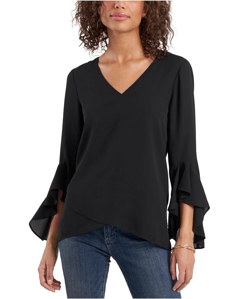 Women's Flutter Sleeve V-Neck Tunic Rich Black $38.05 Tops