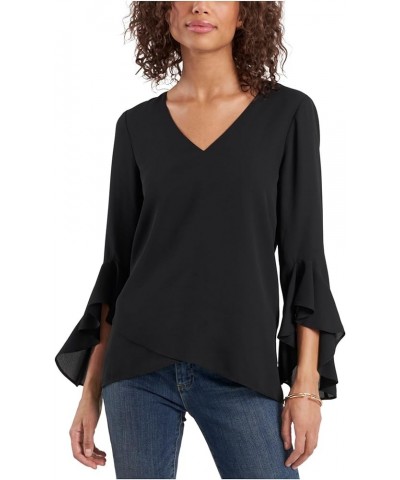 Women's Flutter Sleeve V-Neck Tunic Rich Black $38.05 Tops