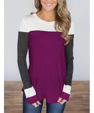 Women's Long Sleeve Color Block Tops Casual Loose Crewneck Pullover Tunic Shirts Blouses B-wine Red $9.78 Tops