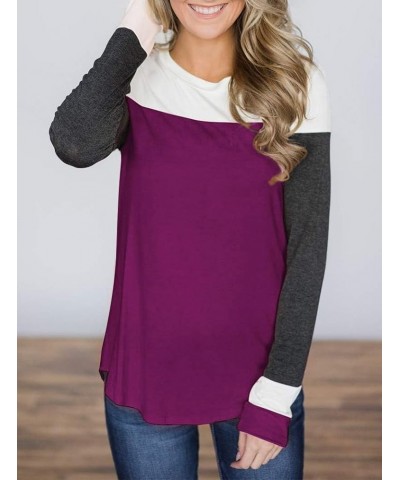 Women's Long Sleeve Color Block Tops Casual Loose Crewneck Pullover Tunic Shirts Blouses B-wine Red $9.78 Tops