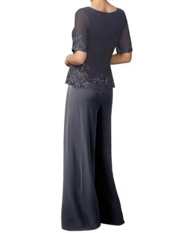 2 Pieces Mother of The Bride Pant Suits Short Sleeve Lace Appliques Chiffon Evening Party Dress for Women Ocean Blue $33.59 S...