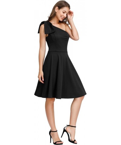 Women's Bow One Shoulder Dress with Pockets A-line Cocktail Party Dress Black $16.80 Dresses