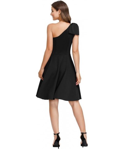 Women's Bow One Shoulder Dress with Pockets A-line Cocktail Party Dress Black $16.80 Dresses