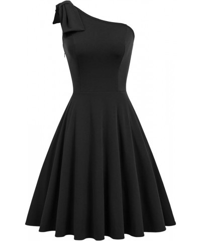 Women's Bow One Shoulder Dress with Pockets A-line Cocktail Party Dress Black $16.80 Dresses