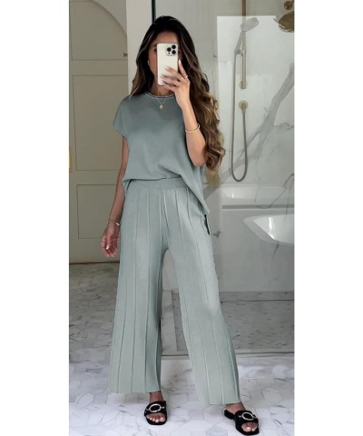 Womens Two Piece Outfits Knit Pullover Sweater Vest High Waisted Pants Lounge Set Sweatsuits Greygreen $18.32 Activewear