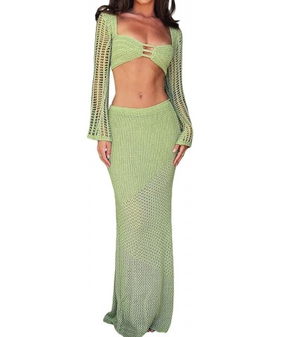 Women Hollow Out Y2k Bodycon Mini Dress Crochet Cover Up Knit Dress See Through Beachwear Dress Knit Sundress 02-green $19.71...