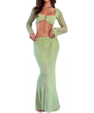 Women Hollow Out Y2k Bodycon Mini Dress Crochet Cover Up Knit Dress See Through Beachwear Dress Knit Sundress 02-green $19.71...