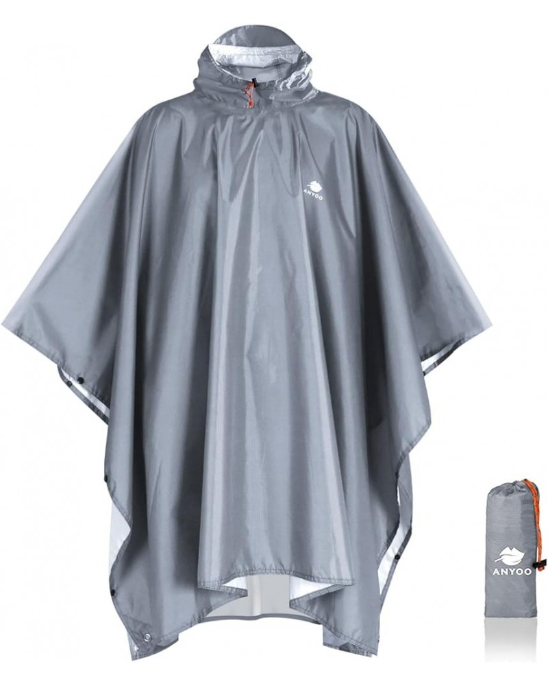 Waterproof Rain Poncho Lightweight Reusable Hiking Hooded Coat Jacket for Outdoor Activities Light Gray $9.66 Coats