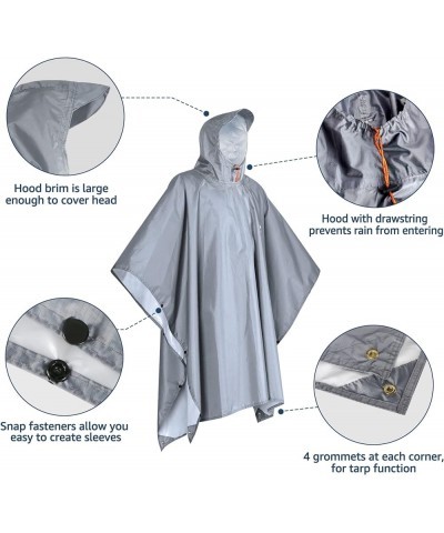 Waterproof Rain Poncho Lightweight Reusable Hiking Hooded Coat Jacket for Outdoor Activities Light Gray $9.66 Coats