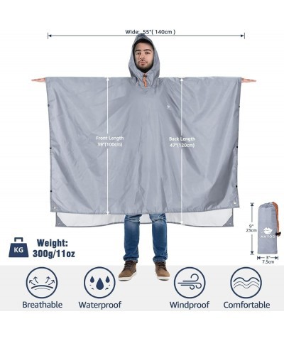 Waterproof Rain Poncho Lightweight Reusable Hiking Hooded Coat Jacket for Outdoor Activities Light Gray $9.66 Coats