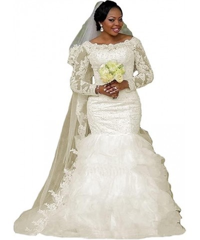 Wedding Dresses Lace Organza Tulle Long Bridal Gown Pleated for Bride Women A-4ivory $100.00 Dresses