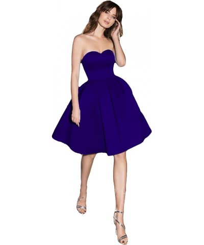 Women's Sweetheart Satin Homecoming Dresses Short 2024 for Teens Formal Bridesmaid Party Gowns Royal Blue $32.50 Dresses