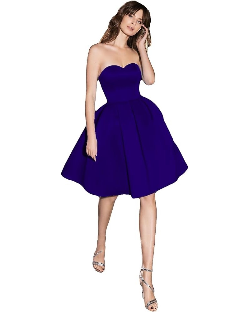 Women's Sweetheart Satin Homecoming Dresses Short 2024 for Teens Formal Bridesmaid Party Gowns Royal Blue $32.50 Dresses