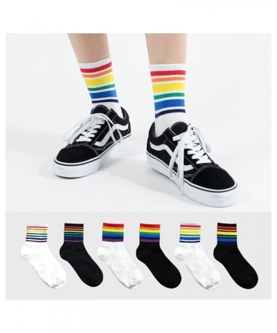 Women Crew Socks | 5-6 Pairs Tube Stripes Flower Print Rainbow Solid Polka Dot Patterned | Korean Daily Cotton Socks | US 6-8...