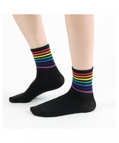 Women Crew Socks | 5-6 Pairs Tube Stripes Flower Print Rainbow Solid Polka Dot Patterned | Korean Daily Cotton Socks | US 6-8...